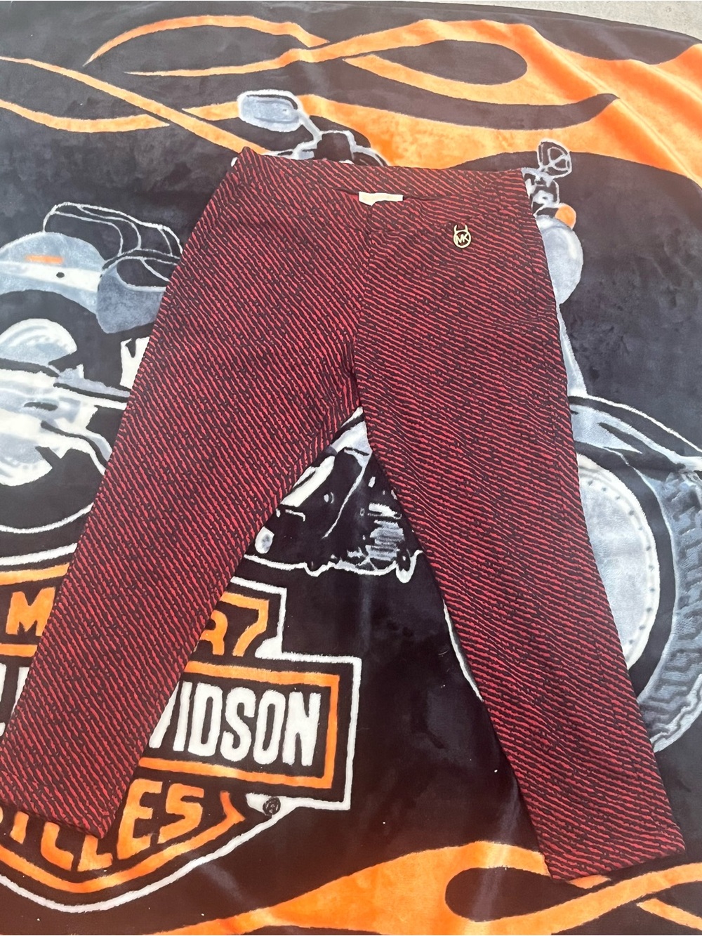 Michael Kors Red & Black Patterned Logo Leggings Pants Size Large 36.5" L